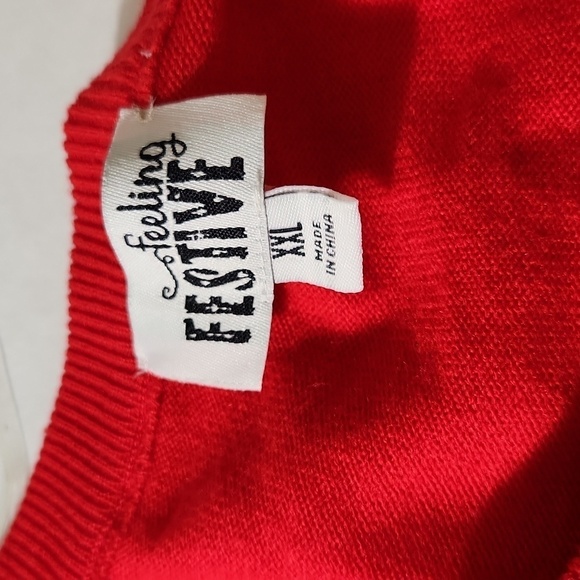 Feeling Festive Sweater Ugly Christmas Ornament Applique Size XXL Festive Party - Picture 13 of 14